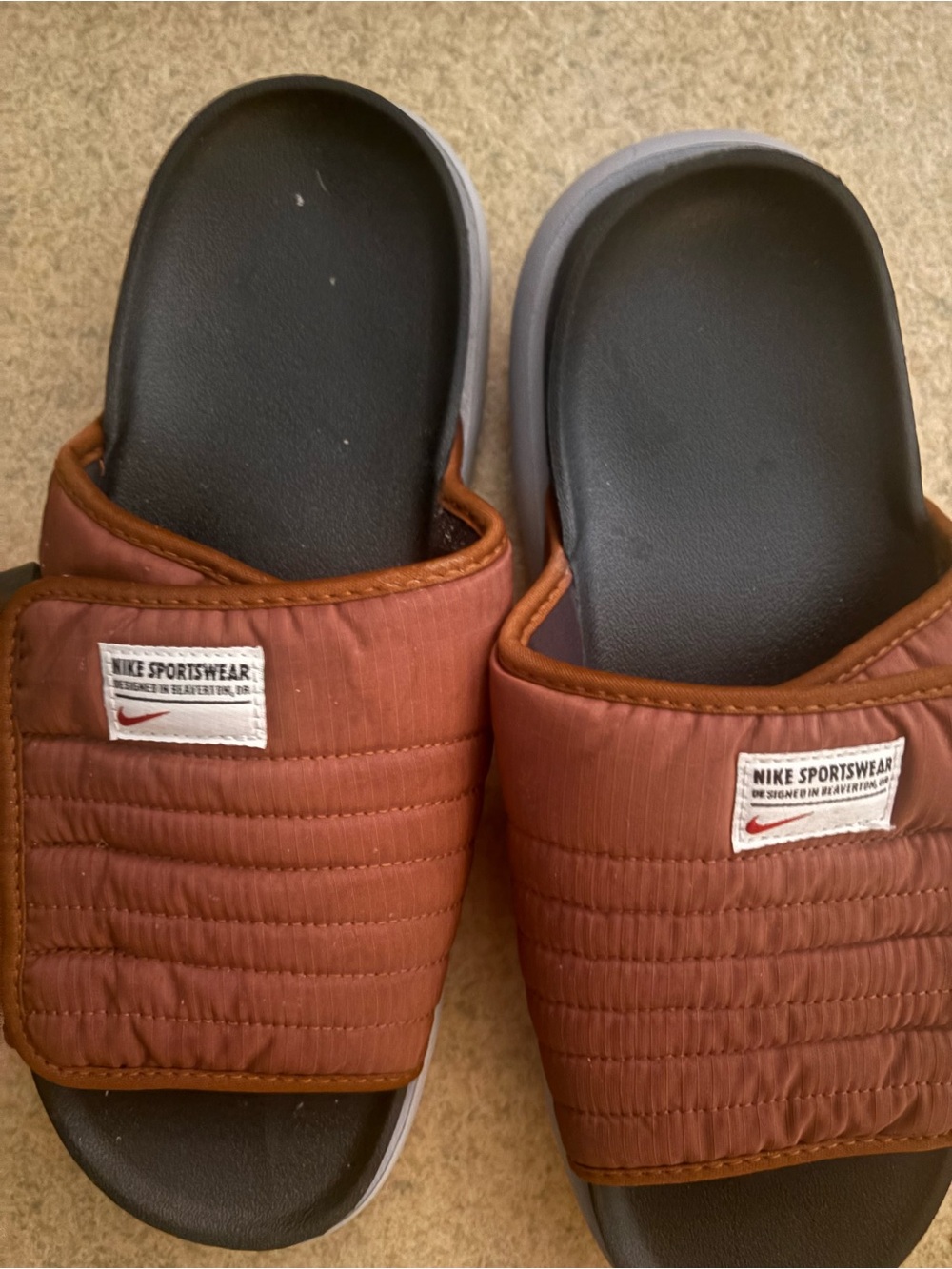 Nike Men’s Rust Brown Quilted Slide Sandals